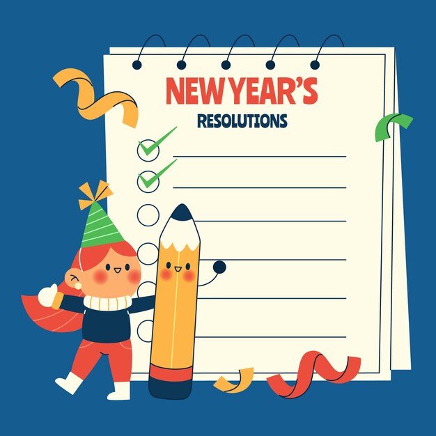 Иллюстрация плоских новогодних резолюций