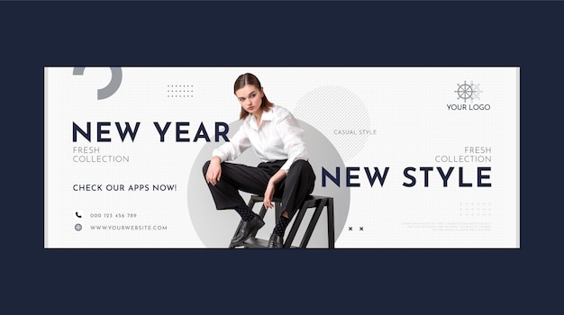 Flat new year social media cover template