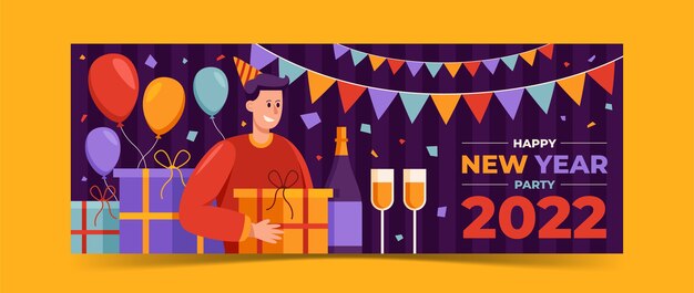 Flat new year social media cover template