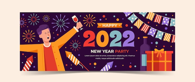 Flat new year social media cover template