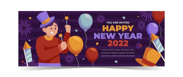 Free vector flat new year social media cover template