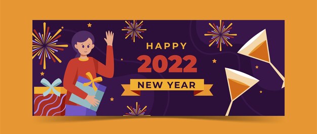 Flat new year social media cover template