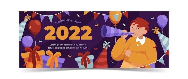 Flat new year social media cover template