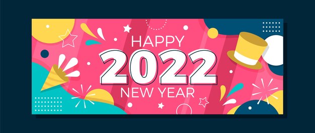 Flat new year social media cover template