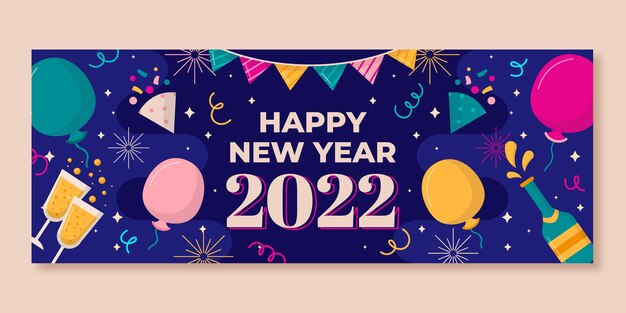 Flat new year social media cover template