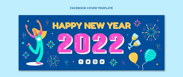 Flat new year social media cover template