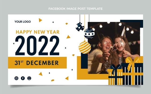 Flat new year social media post template