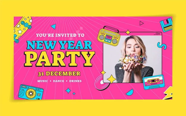 Flat new year social media post template