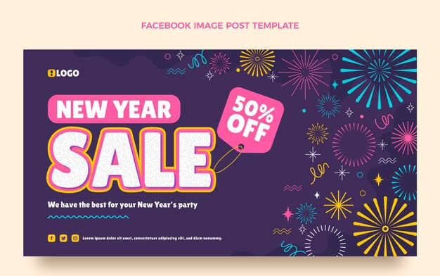 Flat new year social media post template