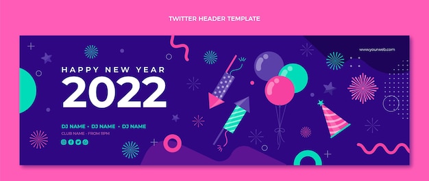 Плоский новогодний шаблон обложки twitter