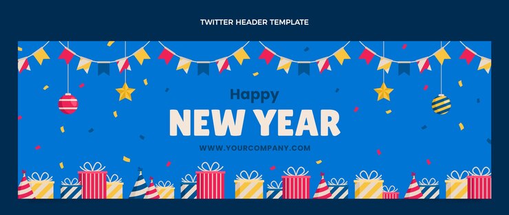 免費 Vector 扁平的新年推特標題