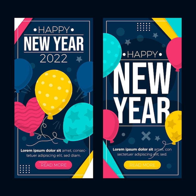 Flat new year vertical banners set with balloons