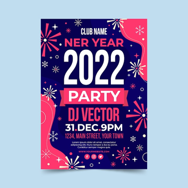 Free vector flat new year vertical party flyer template