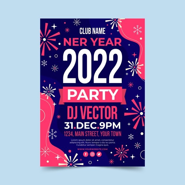 Flat new year vertical party flyer template