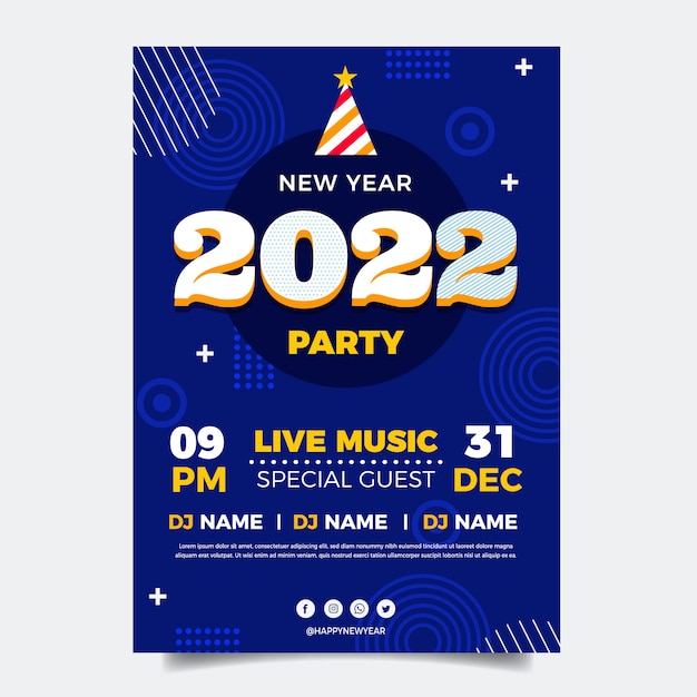 Flat new year vertical party flyer template