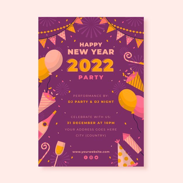 Flat new year vertical party flyer template