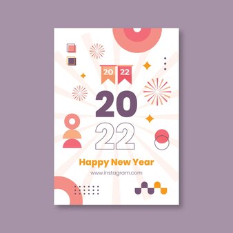 Flat new year vertical poster template