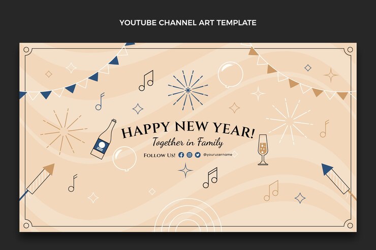 免費 Vector 新年平坦的youtube頻道藝術