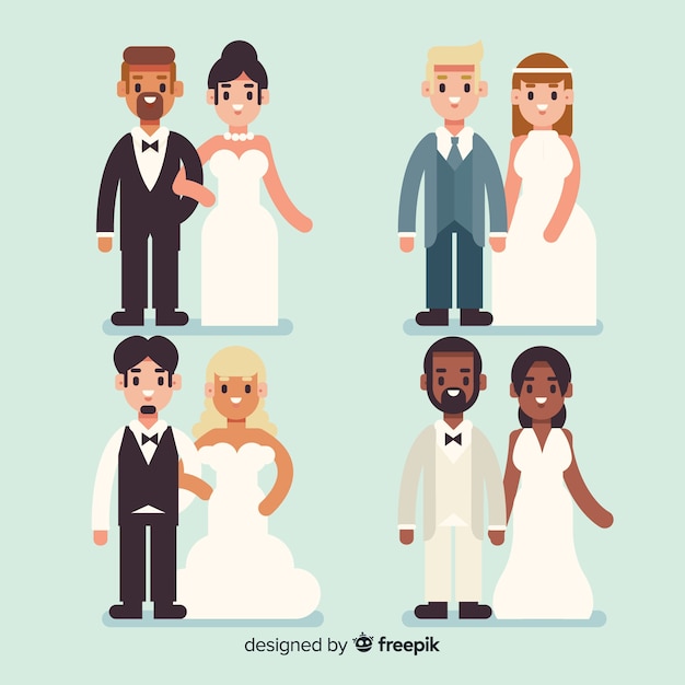 Free vector flat newlyweds collection