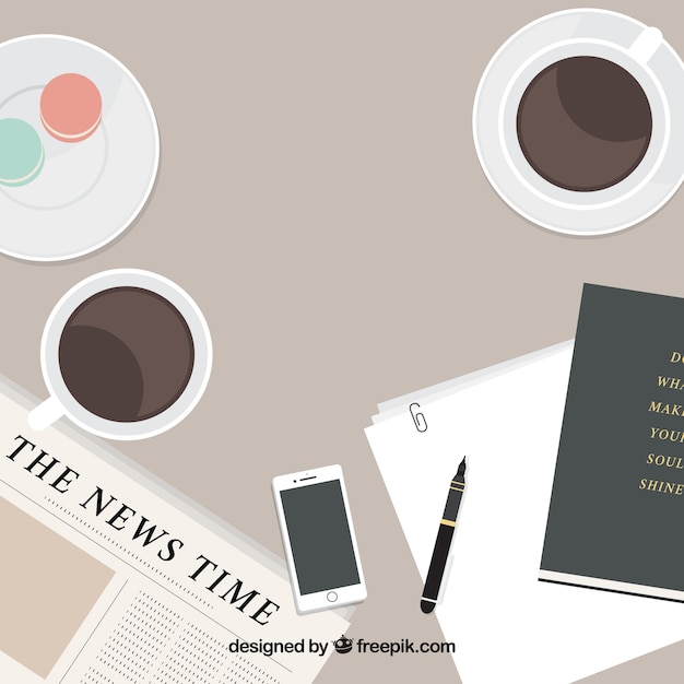 Free vector flat newspaper background and coffee