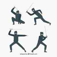 Free vector flat ninja character collection in different poses