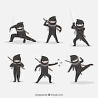 Free vector flat ninja character collection in different poses