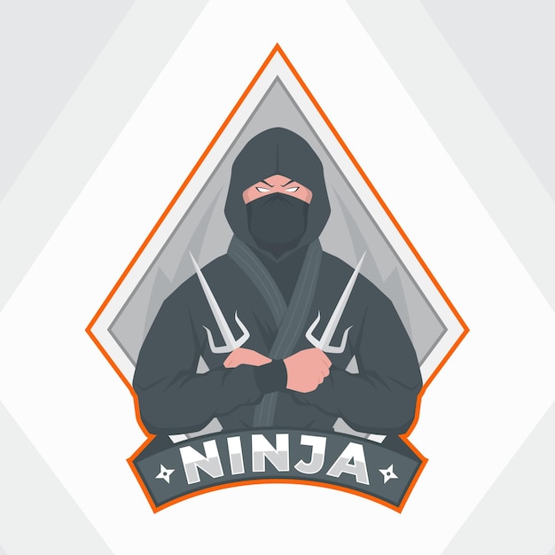 Vettore gratuito modello di logo ninja piatto