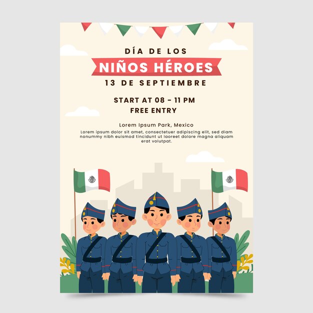 Flat ninos heroes vertical poster template