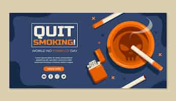 Vettore gratuito modello di banner orizzontale piatto senza giorno del tabacco