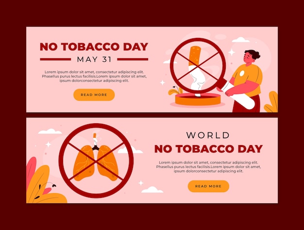 Flat no tobacco day horizontal banner template