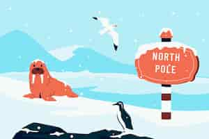 Free vector flat north pole winter background