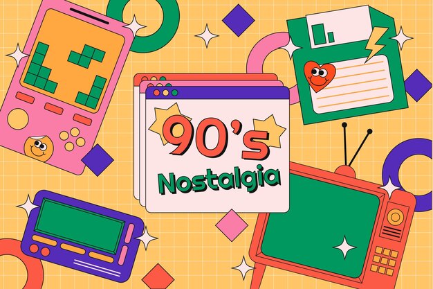 Плоский ностальгический фон 90-х