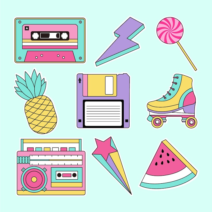無料Vector フラットノスタルジックな90年代のバッジコレクション