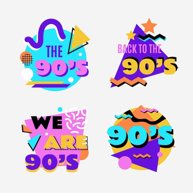 Flat nostalgic 90's badges collection