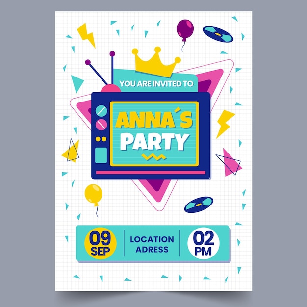 Free vector flat nostalgic 90's birthday invitation