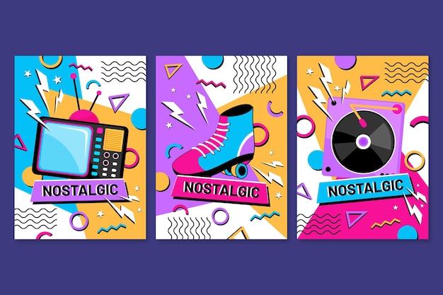 Free vector flat nostalgic 90's covers collection