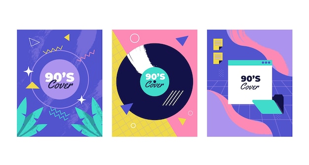 Free vector flat nostalgic 90's covers collection