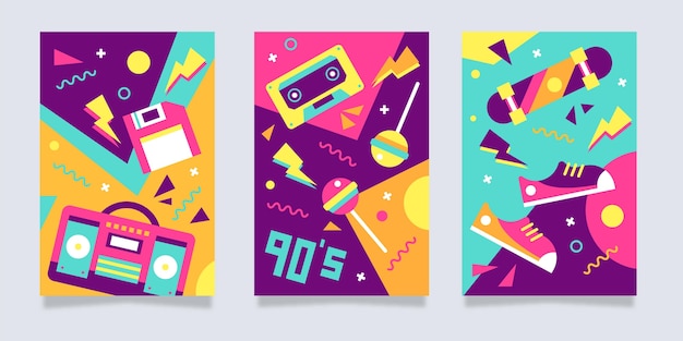 Free vector flat nostalgic 90's covers