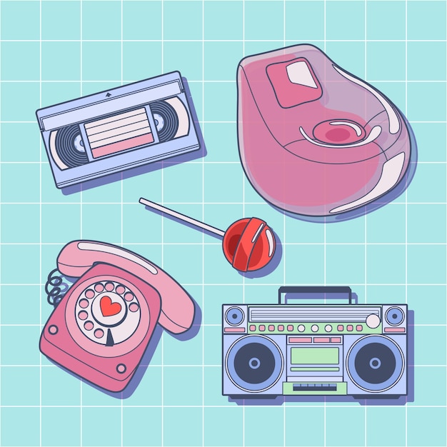 Free vector flat nostalgic 90's element collection