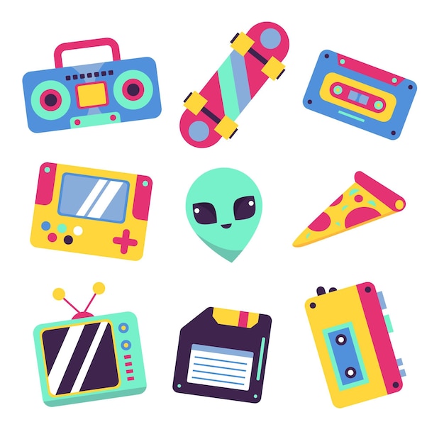 Free vector flat nostalgic 90's element collection