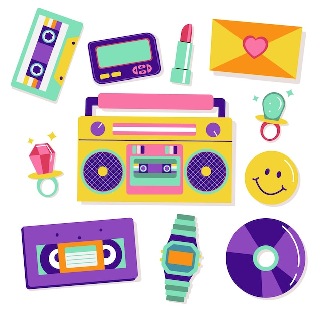 Free vector flat nostalgic 90's element set