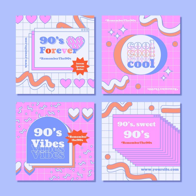 Flat nostalgic 90's instagram posts