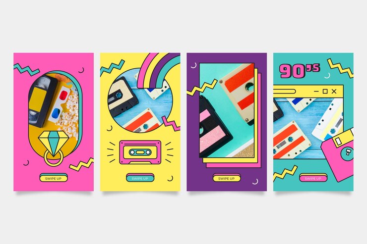 Free Vector flat nostalgic 90's instagram stories collection with photo