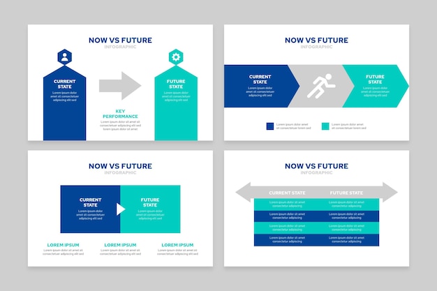 Flat now vs future infographics