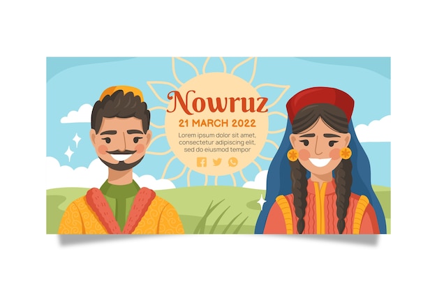 Vettore gratuito banner orizzontale nowruz piatto