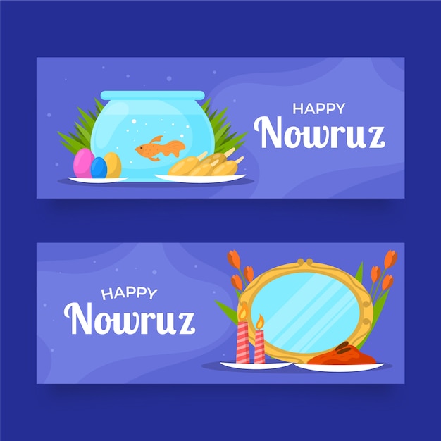 Vettore gratuito set di banner orizzontali piatto nowruz