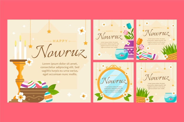 Free vector flat nowruz instagram posts collection