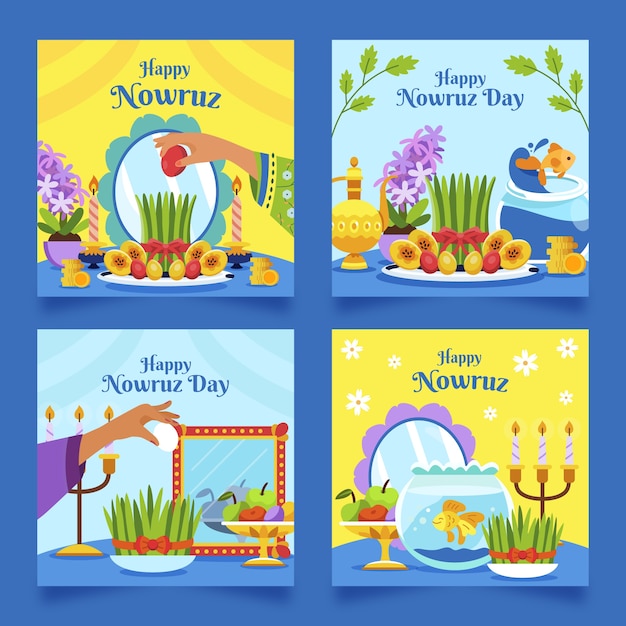 Vettore gratuito collezione di post instagram flat nowruz