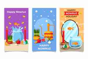 Free vector flat nowruz instagram stories collection