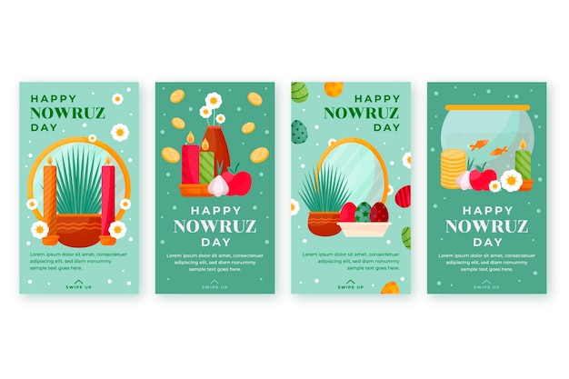 Collezione di storie di instagram di nowruz piatta